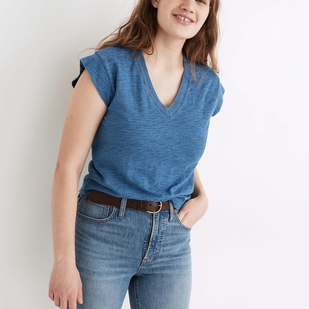 Madewell Indigo Hemp-Cotton V-Neck Muscle Tee